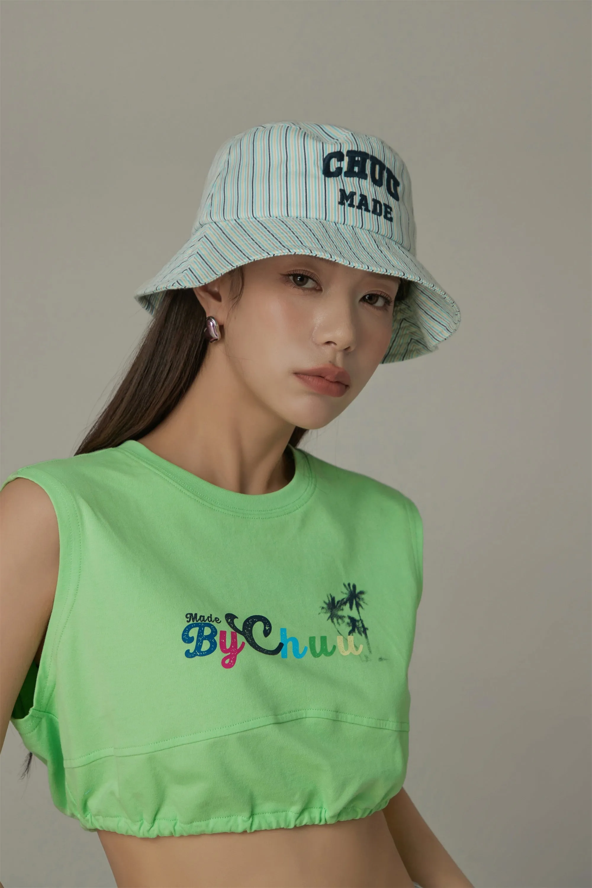 Embroidered Striped Chuu Made Bucket Hat