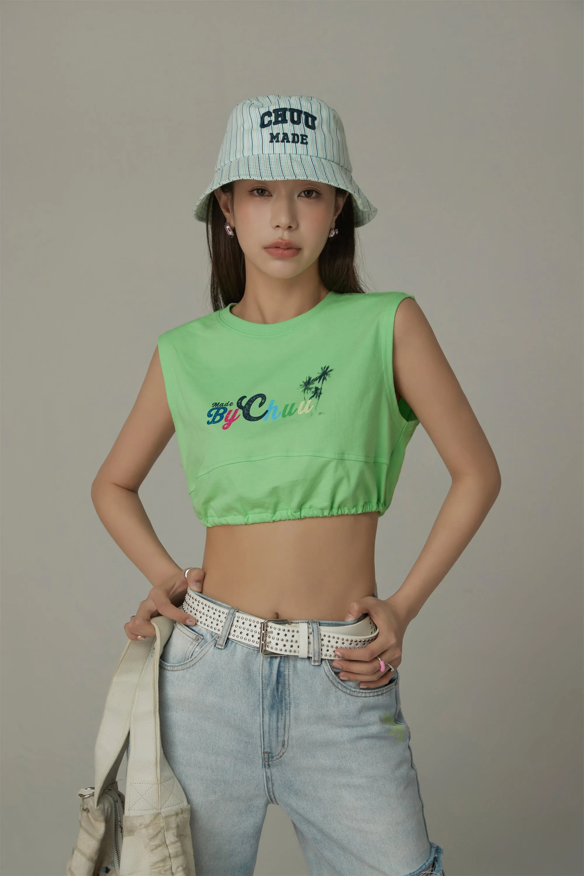 Embroidered Striped Chuu Made Bucket Hat