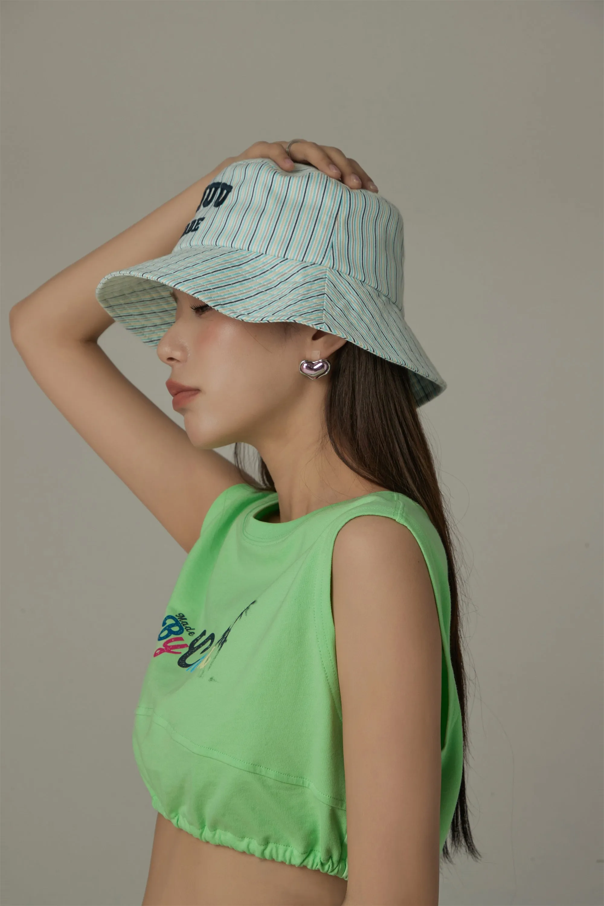 Embroidered Striped Chuu Made Bucket Hat