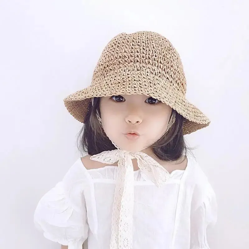Fashion Lace Baby Hat Summer Straw Bow Baby Girl Cap Beach Children Toddler Hats and Caps for Kids 1PC