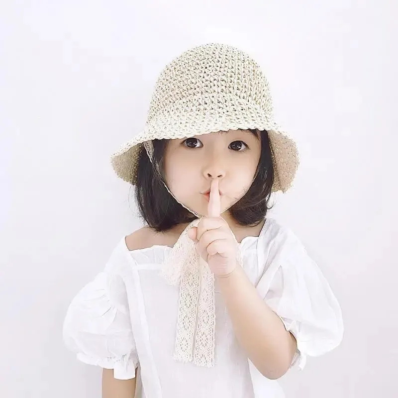 Fashion Lace Baby Hat Summer Straw Bow Baby Girl Cap Beach Children Toddler Hats and Caps for Kids 1PC