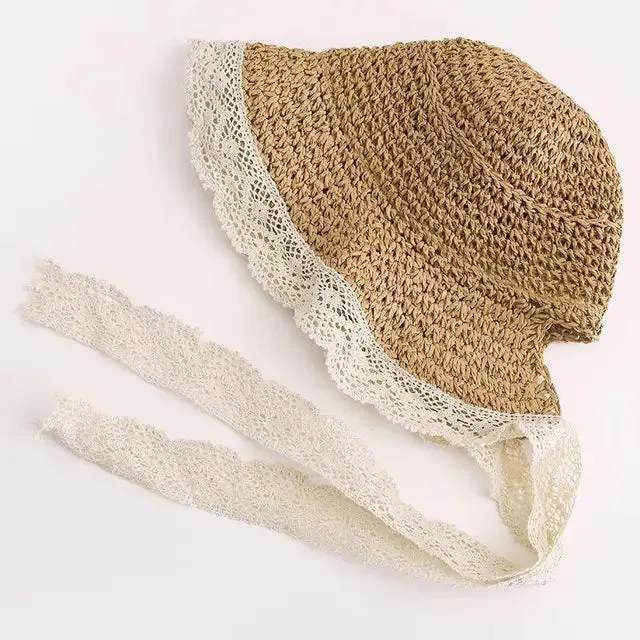 Fashion Lace Baby Hat Summer Straw Bow Baby Girl Cap Beach Children Toddler Hats and Caps for Kids 1PC