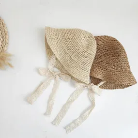Fashion Lace Baby Hat Summer Straw Bow Baby Girl Cap Beach Children Toddler Hats and Caps for Kids 1PC