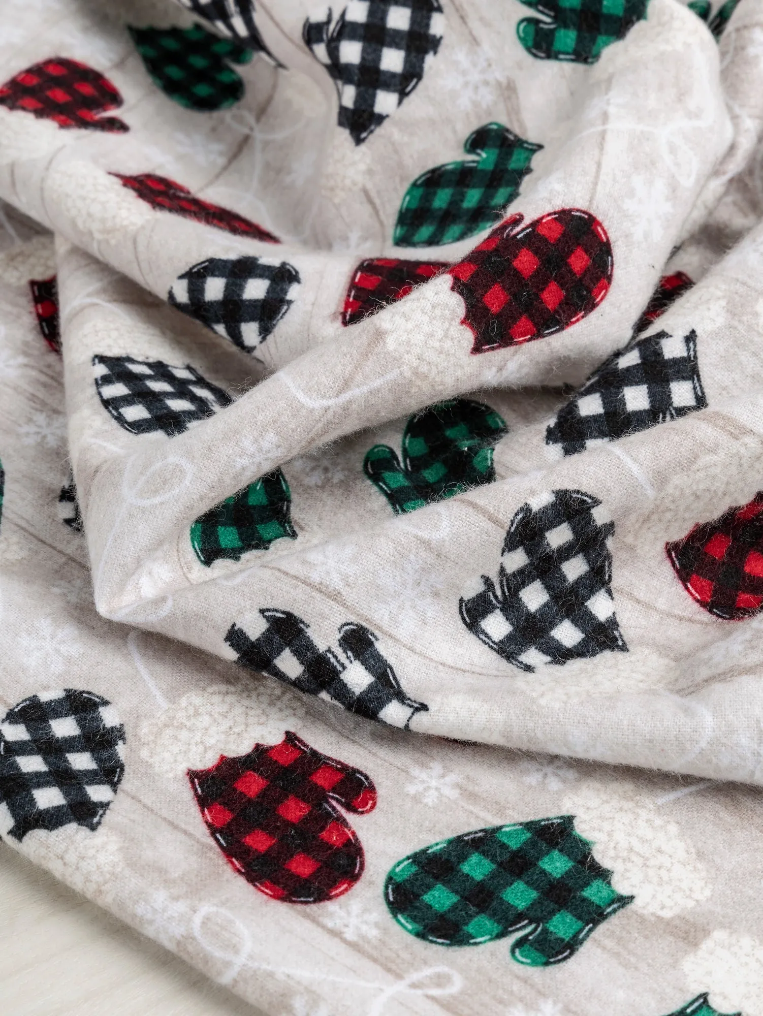 Festive Mitten Print Cotton Flannel Deadstock - Multicolour