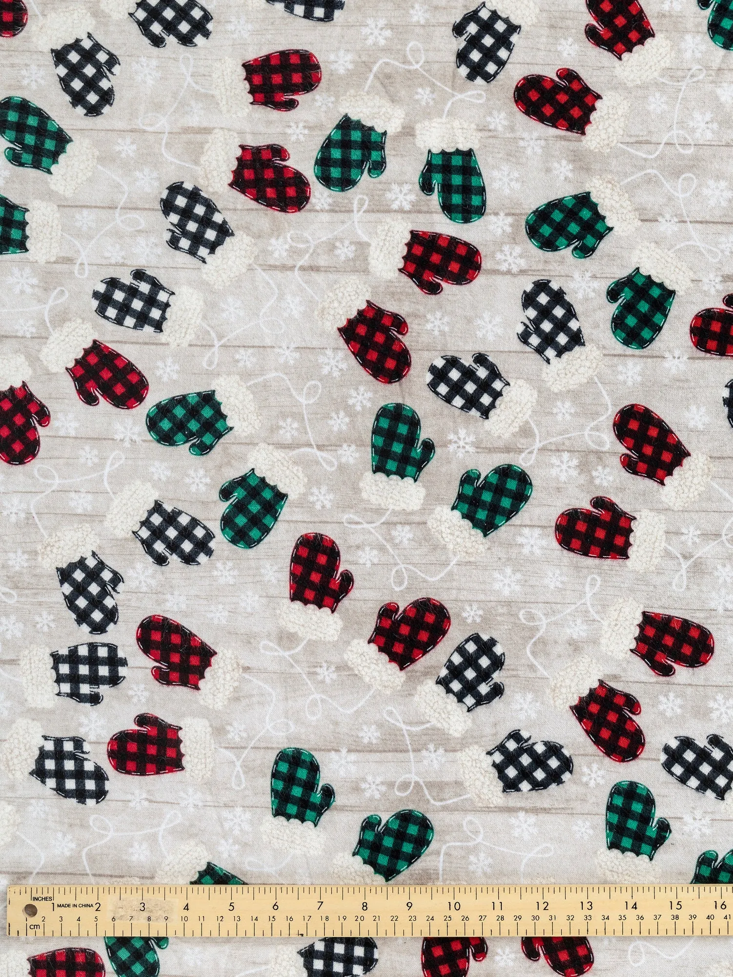 Festive Mitten Print Cotton Flannel Deadstock - Multicolour