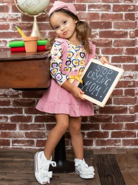 Girls Apple Print Top and Ruffled Suspender Skirt Set