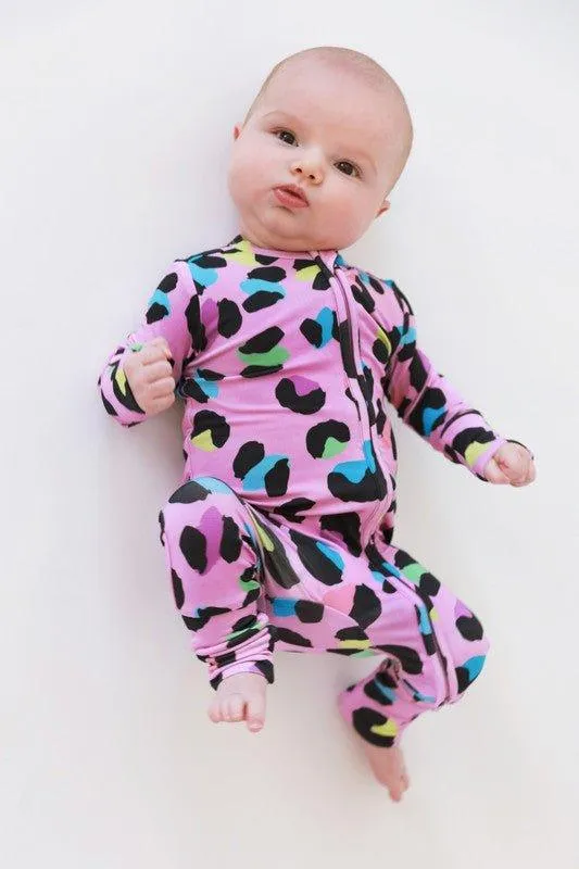 Girl's Bamboo Convertible Footie Romper - Electric Leopard