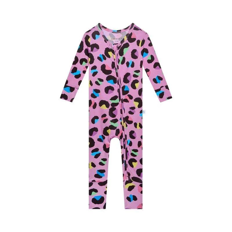 Girl's Bamboo Convertible Footie Romper - Electric Leopard