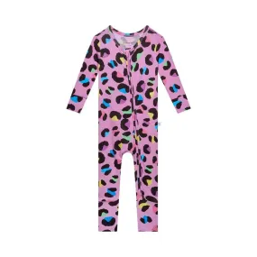 Girl's Bamboo Convertible Footie Romper - Electric Leopard