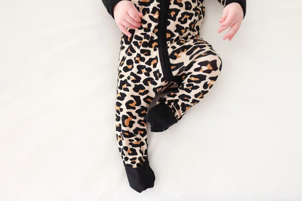 Girl's Bamboo Convertible Footie Romper - Lana Leopard