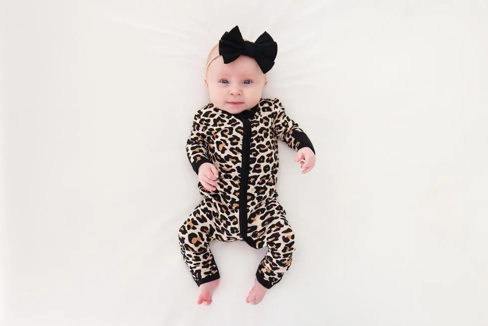 Girl's Bamboo Convertible Footie Romper - Lana Leopard