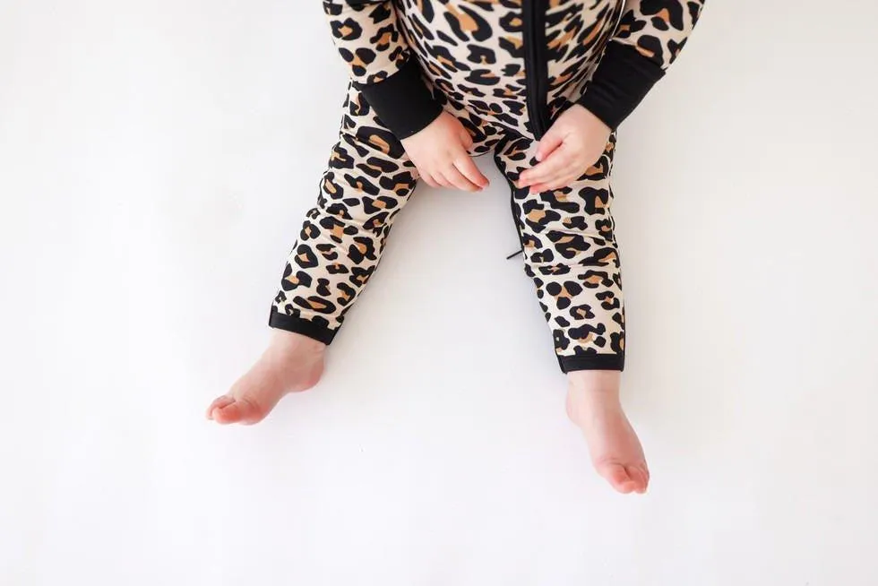 Girl's Bamboo Convertible Footie Romper - Lana Leopard