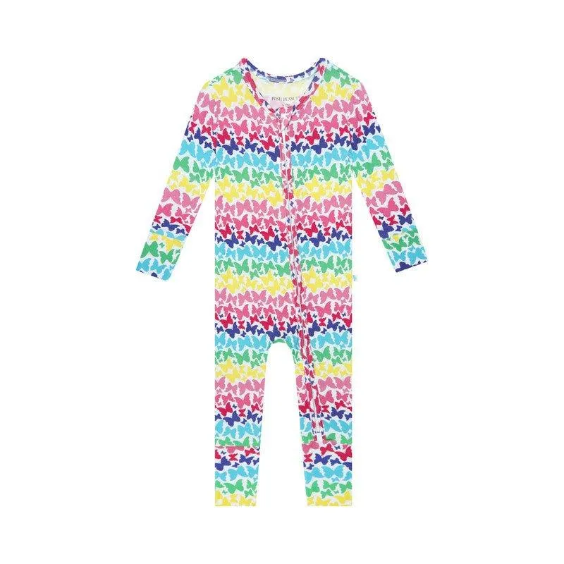 Girl's Bamboo Convertible Footie Romper - Rainbow Butterfly