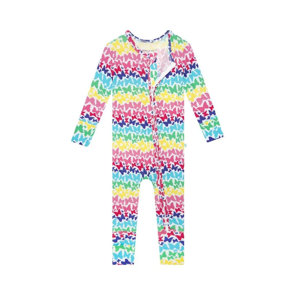 Girl's Bamboo Convertible Footie Romper - Rainbow Butterfly