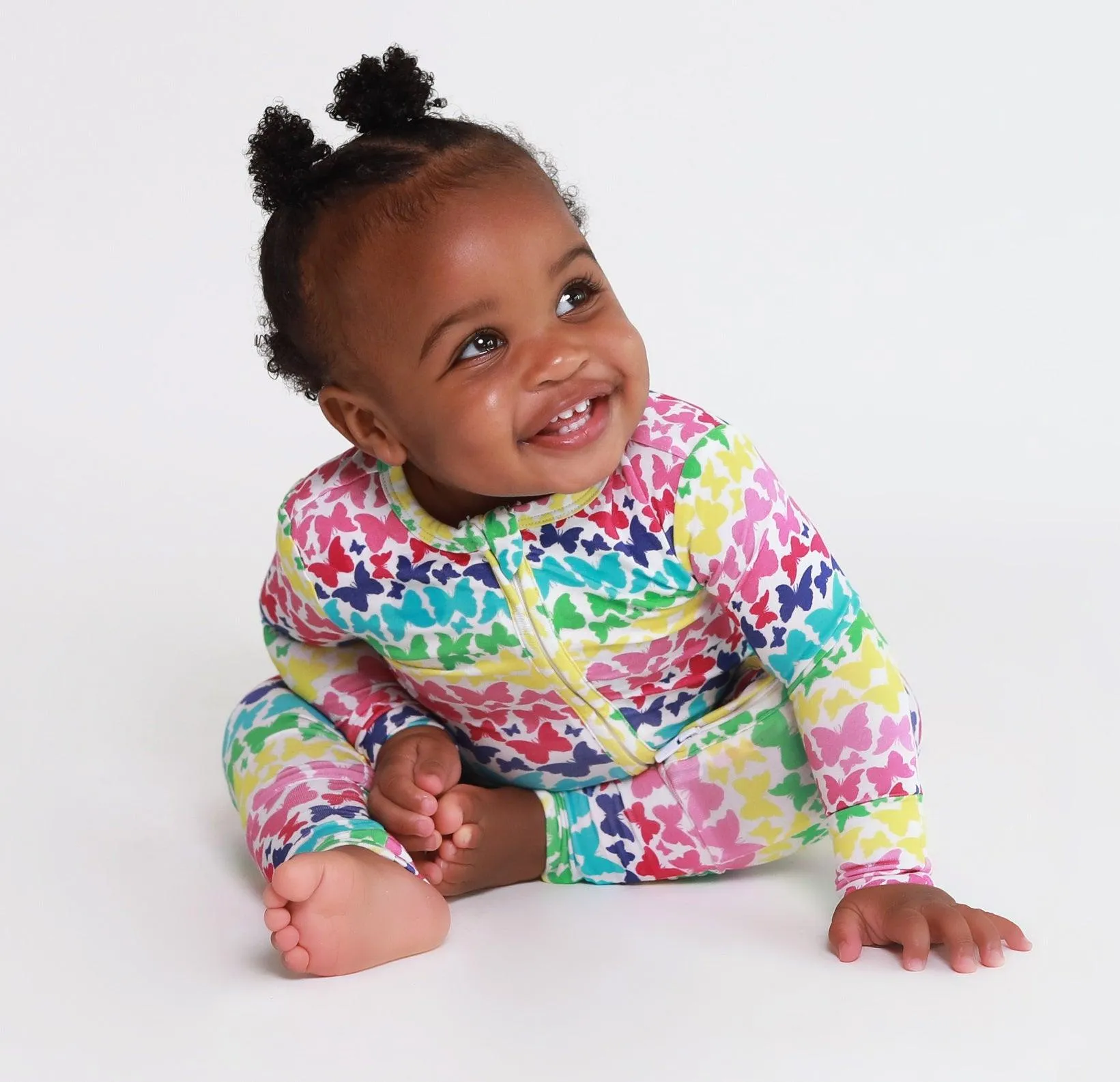 Girl's Bamboo Convertible Footie Romper - Rainbow Butterfly
