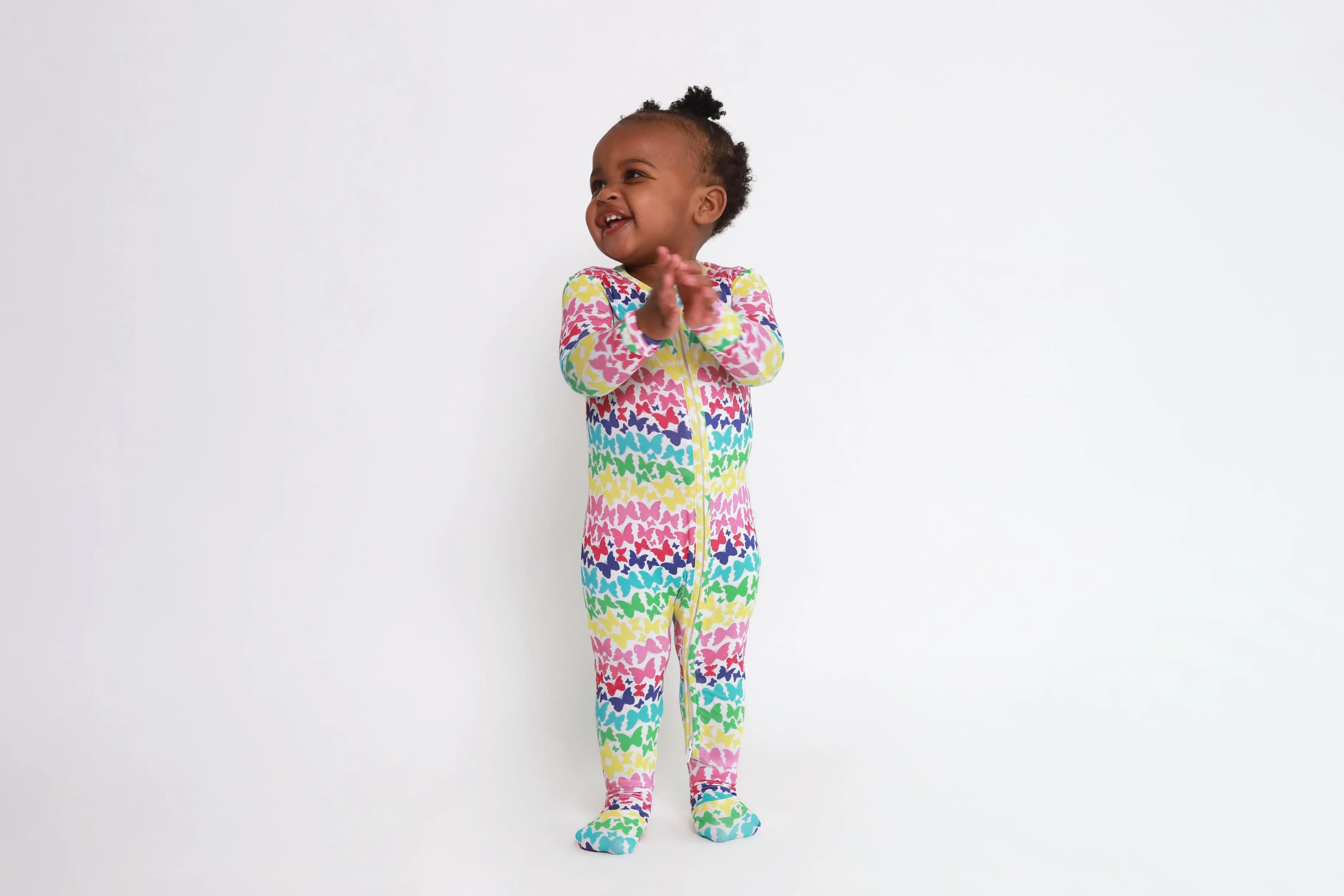 Girl's Bamboo Convertible Footie Romper - Rainbow Butterfly