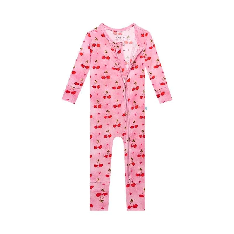 Girl's Bamboo Convertible Footie Romper - Very Cherry