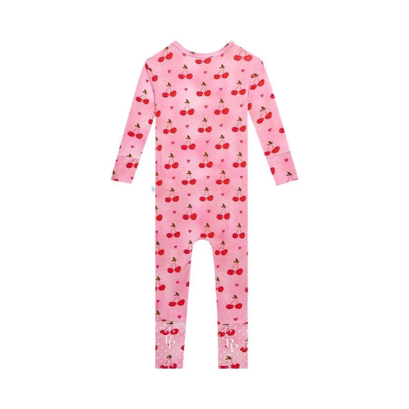 Girl's Bamboo Convertible Footie Romper - Very Cherry