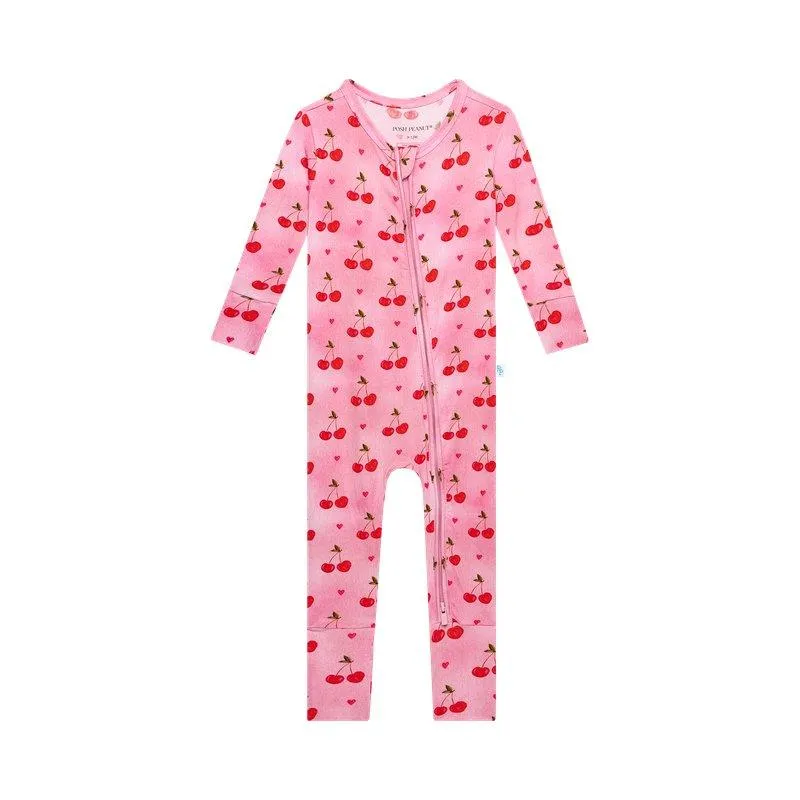 Girl's Bamboo Convertible Footie Romper - Very Cherry