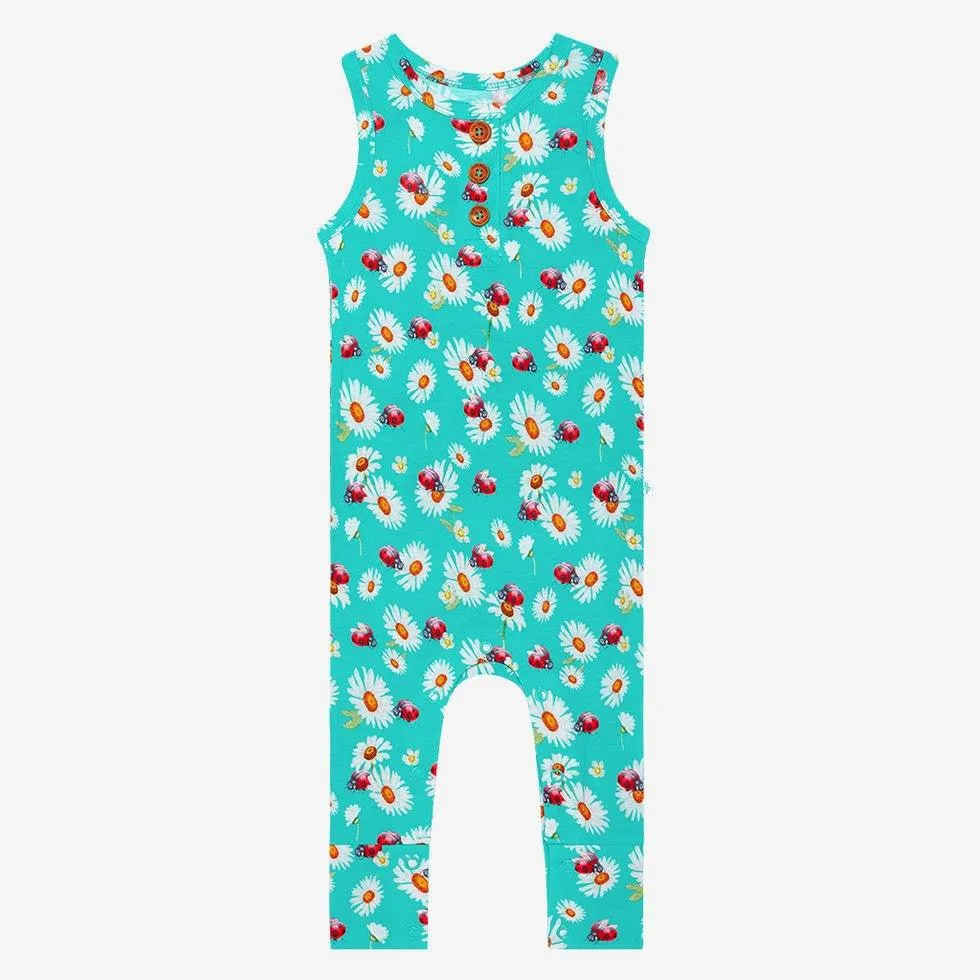 Girl's Bamboo Henley Racerback Romper - Ladybug