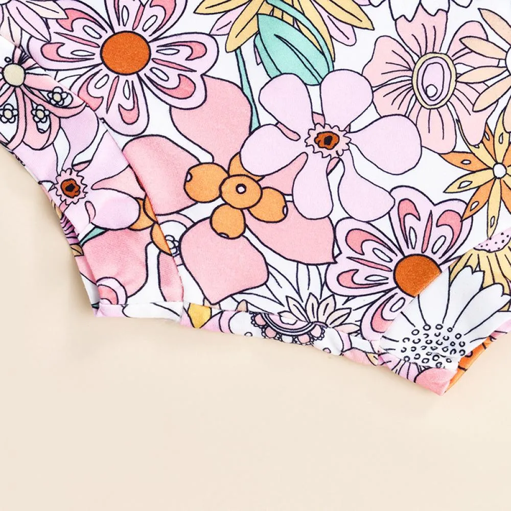 Girls Suit Summer Letter Print Top Flower Shorts Hairband Three-piece Set Wholesale Baby Girl Clothing