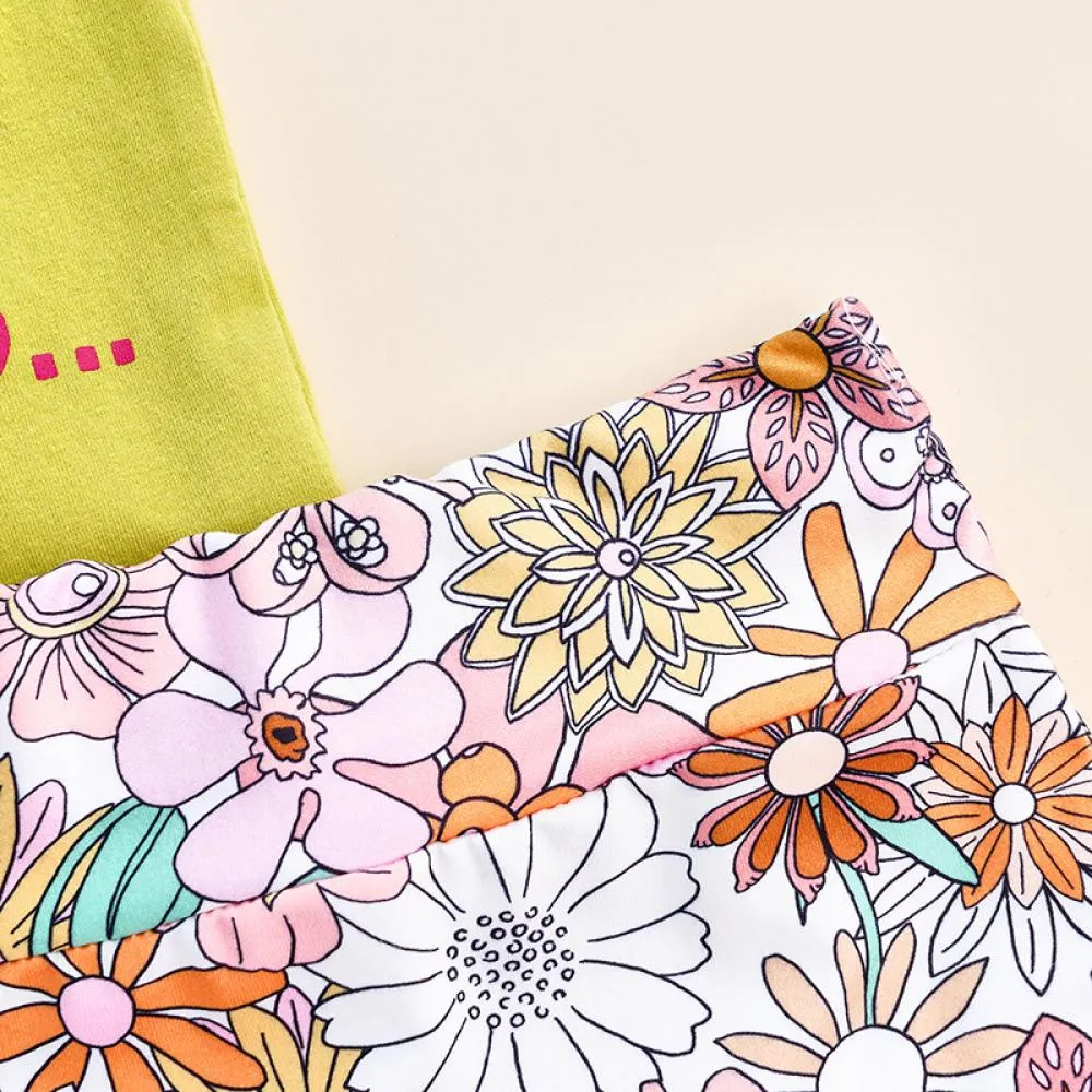 Girls Suit Summer Letter Print Top Flower Shorts Hairband Three-piece Set Wholesale Baby Girl Clothing