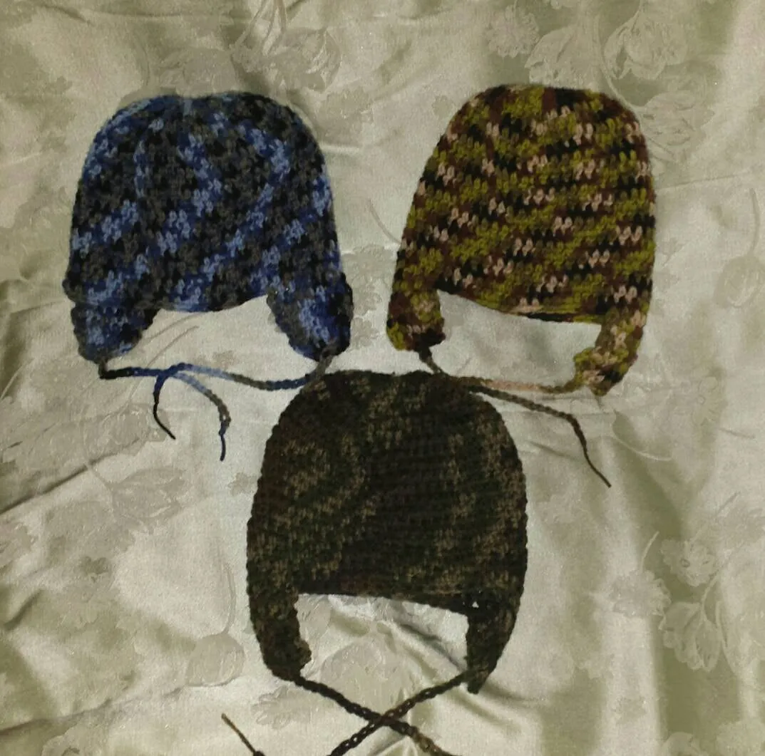 Hand Crocheted Multicolor Baby Boy Winter Hats with Earflaps