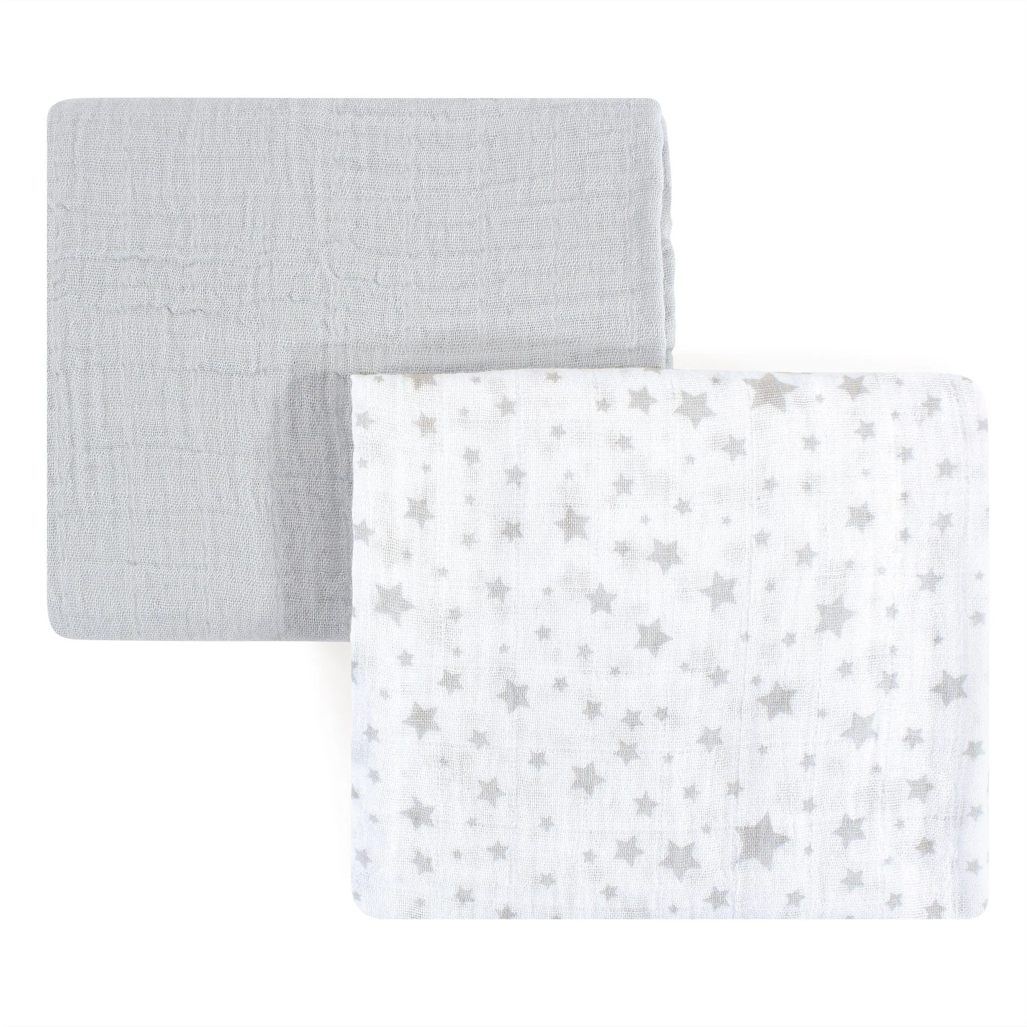 Hudson Baby Cotton Muslin Swaddle Blankets, Gray Stars