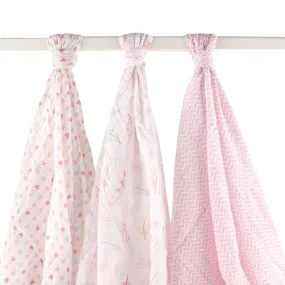 Hudson Baby Cotton Muslin Swaddle Blankets, Pink Feather