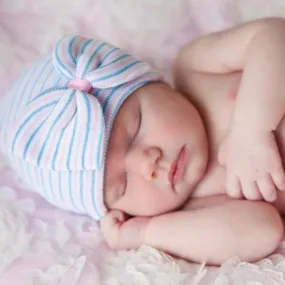ilybean Traditional Striped Big Bow Newborn Girl Hospital Hat with Bow
