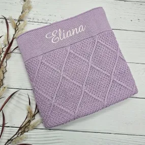 Lilac Personalised Diamond Knit Baby Blanket