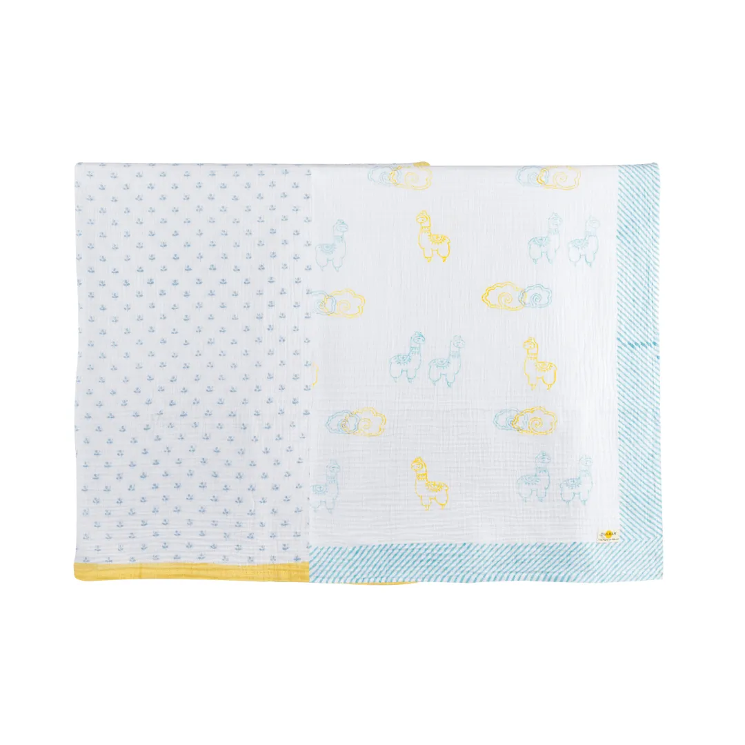 Llama Love Flower From Sanganer Organic Muslin Swaddle (Hand-Block Printed) (Set Of 2)