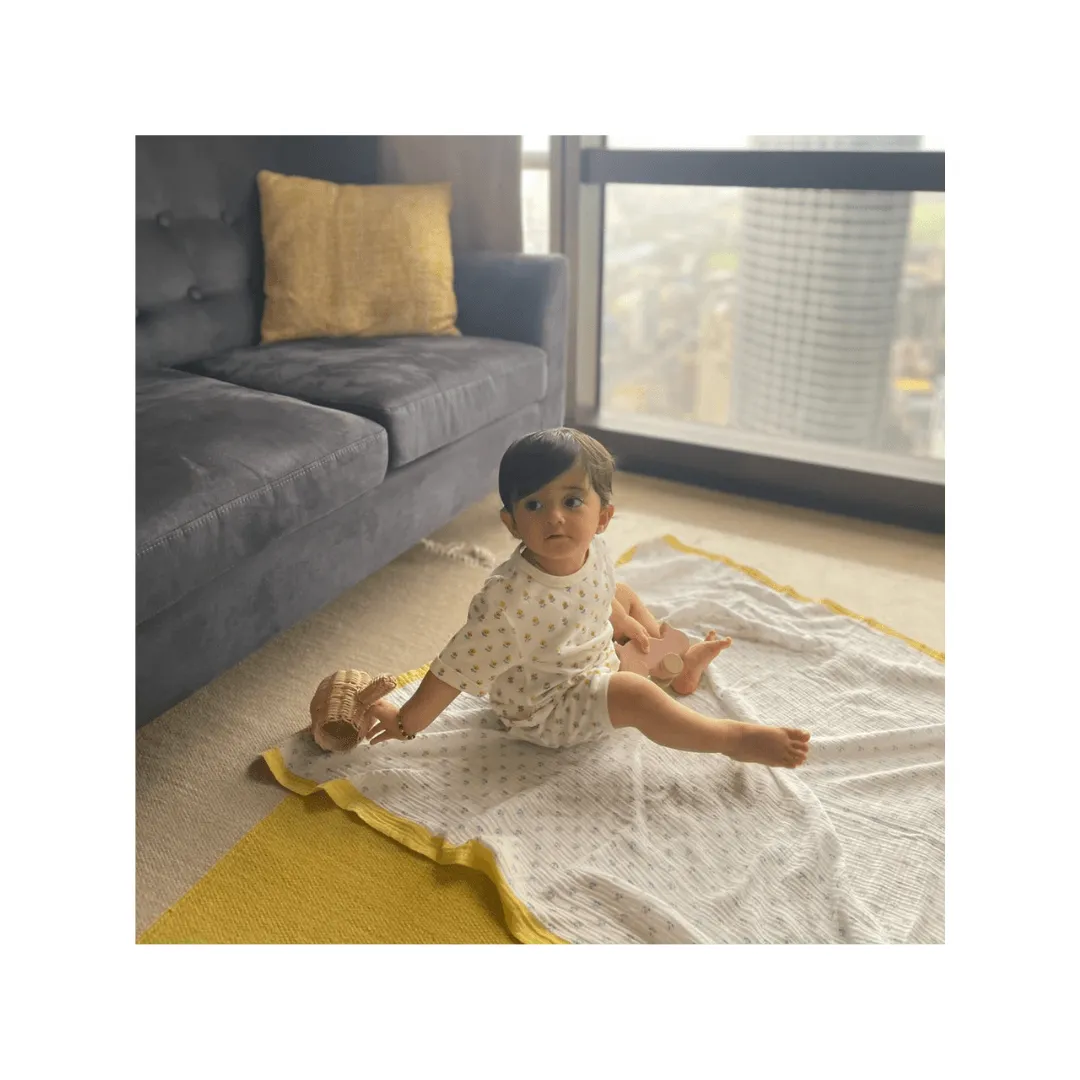 Llama Love Flower From Sanganer Organic Muslin Swaddle (Hand-Block Printed) (Set Of 2)