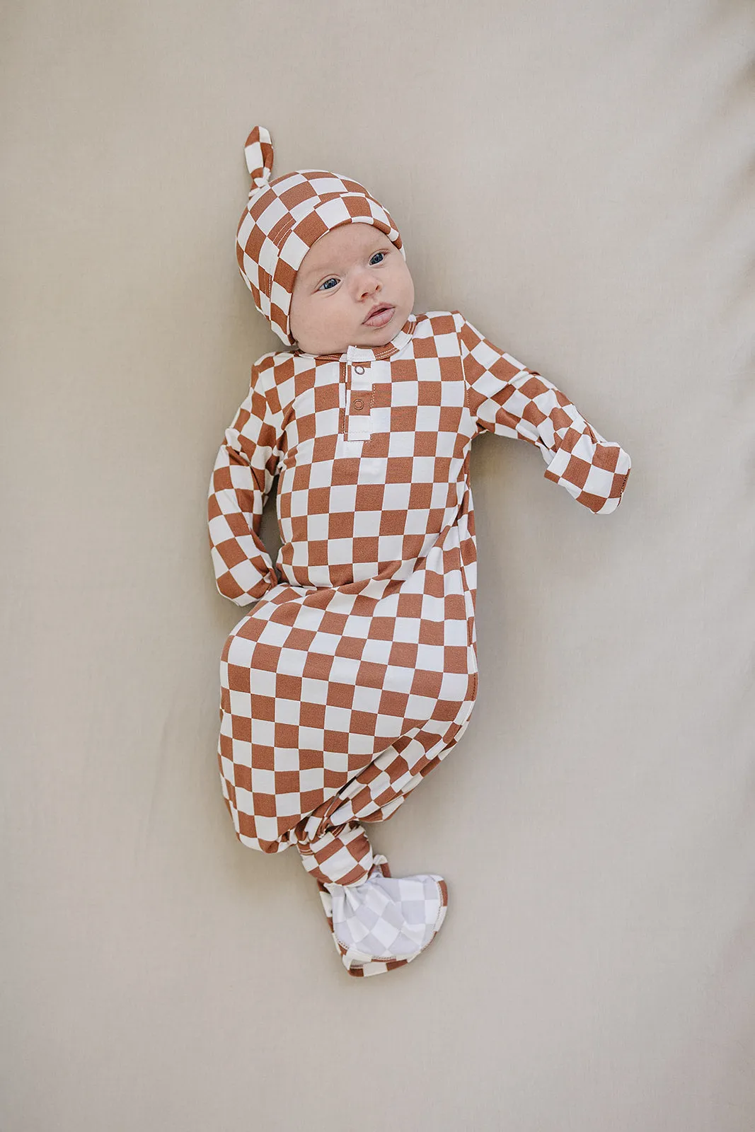 Mebie Baby Bamboo Knot Gown - Rust Checkered