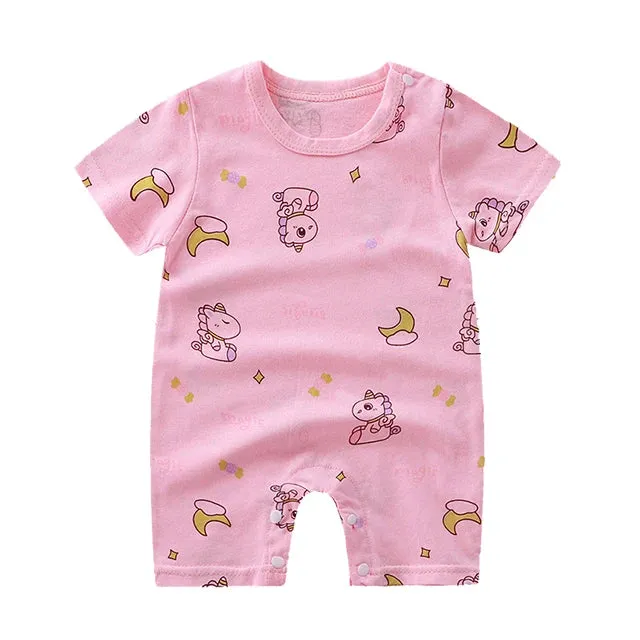 Newborn Baby Clothes Summer Short Sleeve Rompers Infant Boys Girls Cartoon Cotton Jumpsuit Toddler Newborns