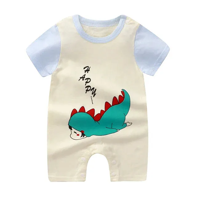 Newborn Baby Clothes Summer Short Sleeve Rompers Infant Boys Girls Cartoon Cotton Jumpsuit Toddler Newborns