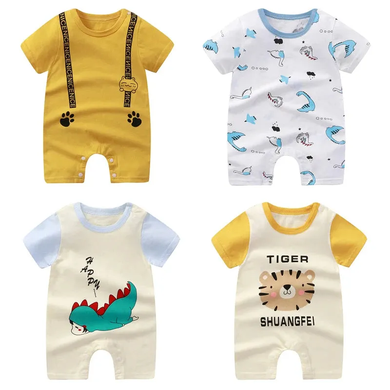 Newborn Baby Clothes Summer Short Sleeve Rompers Infant Boys Girls Cartoon Cotton Jumpsuit Toddler Newborns