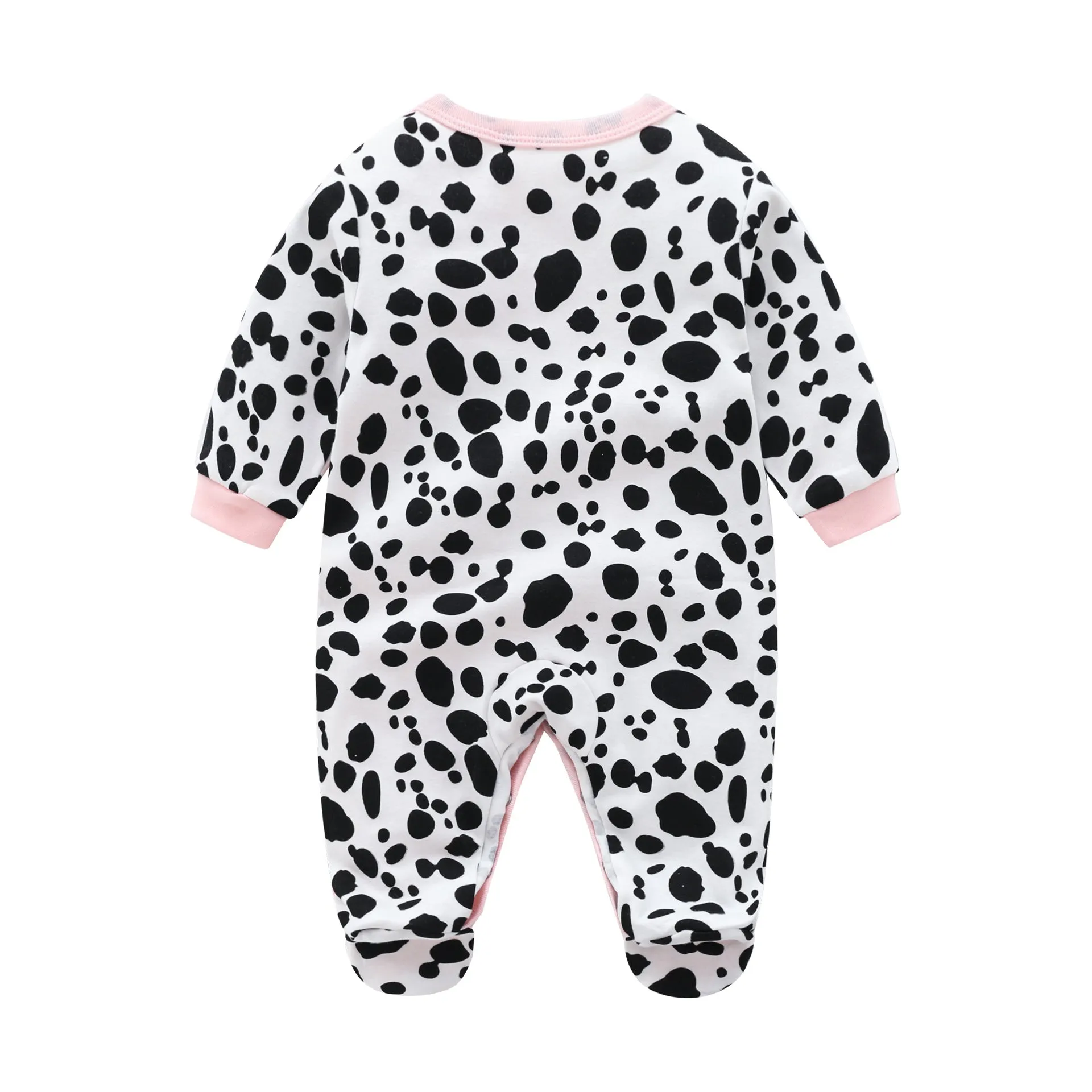 Newborn Jumpsuit Long-Sleeved Slanted Open Button Love Cows Baby Rompers
