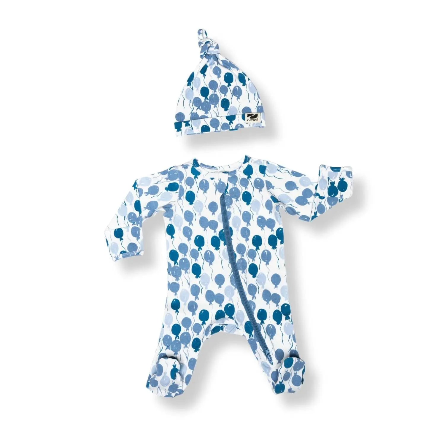 Organic Baby Beanie - Blue Balloons