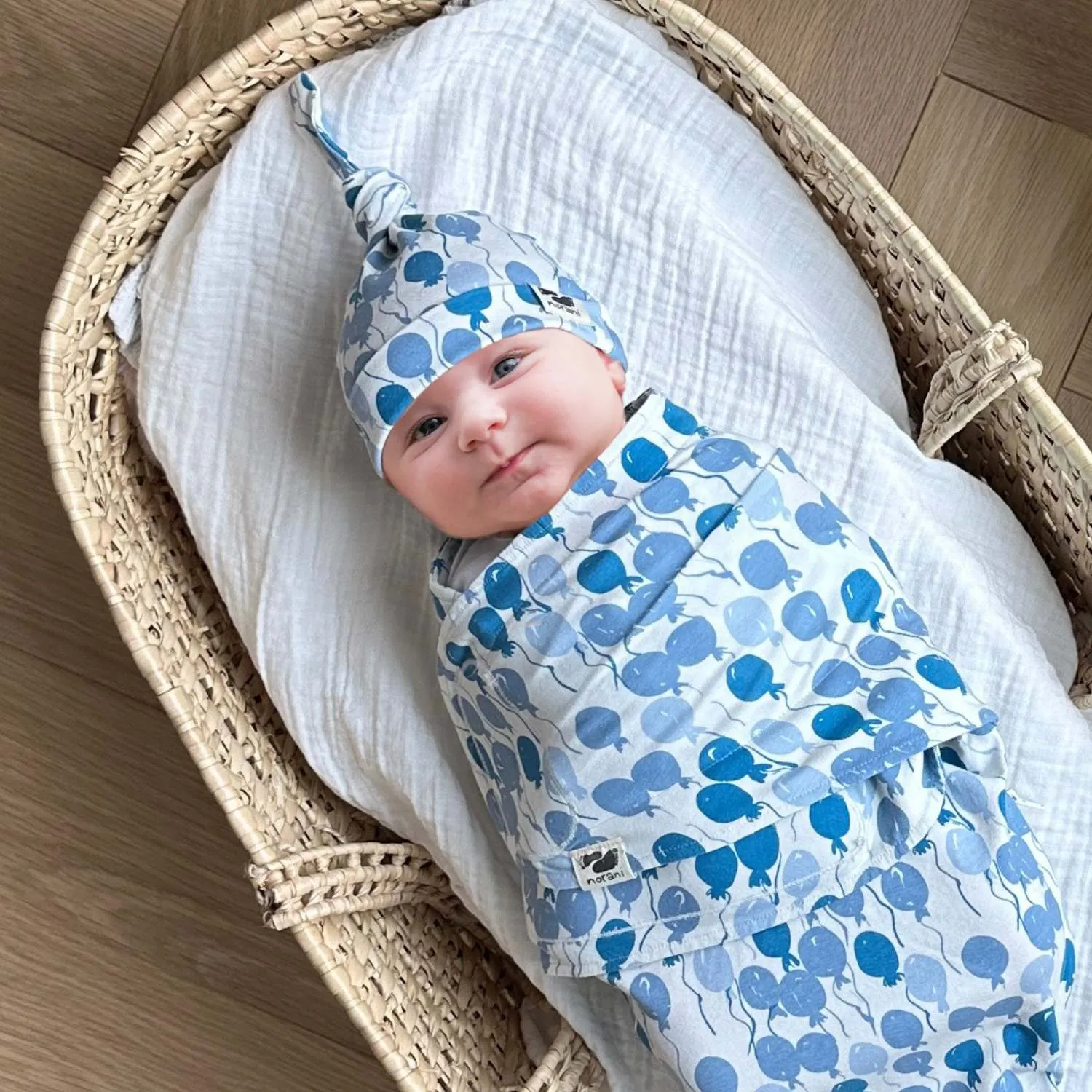 Organic Baby Beanie - Blue Balloons