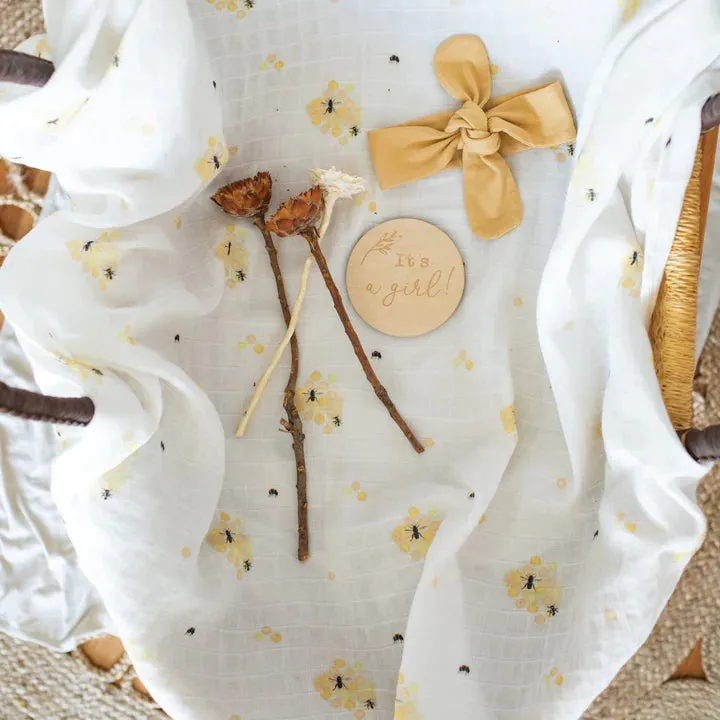 Organic Cotton Muslin Swaddle Honey Bees