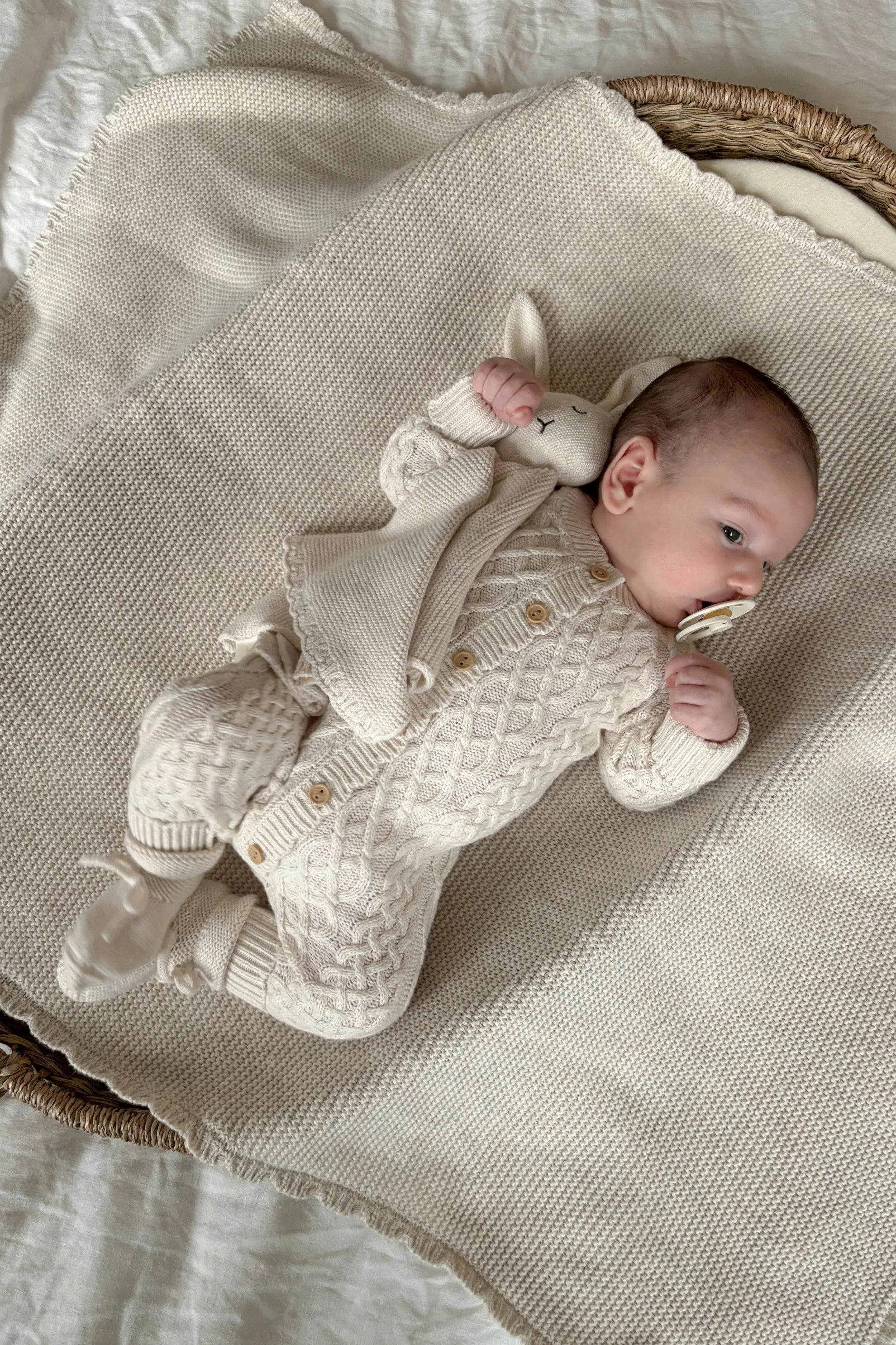 Organic Cotton Scallop Knit Baby Blanket - Oat