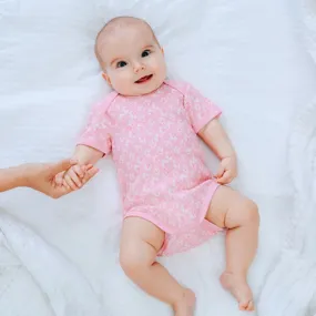 Organic Cotton Summer Short-Sleeve Onesie - Coral in Pink