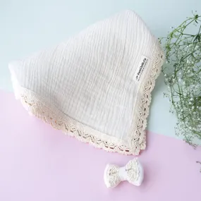Organic Muslin Baby Swaddle Blanket With Lace | Cuddle Cloud | Off White