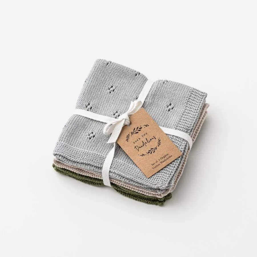 Over the Dandelions Organic Cotton Wash Cloth Set of 3 - Sea/ Fawn/ Forest