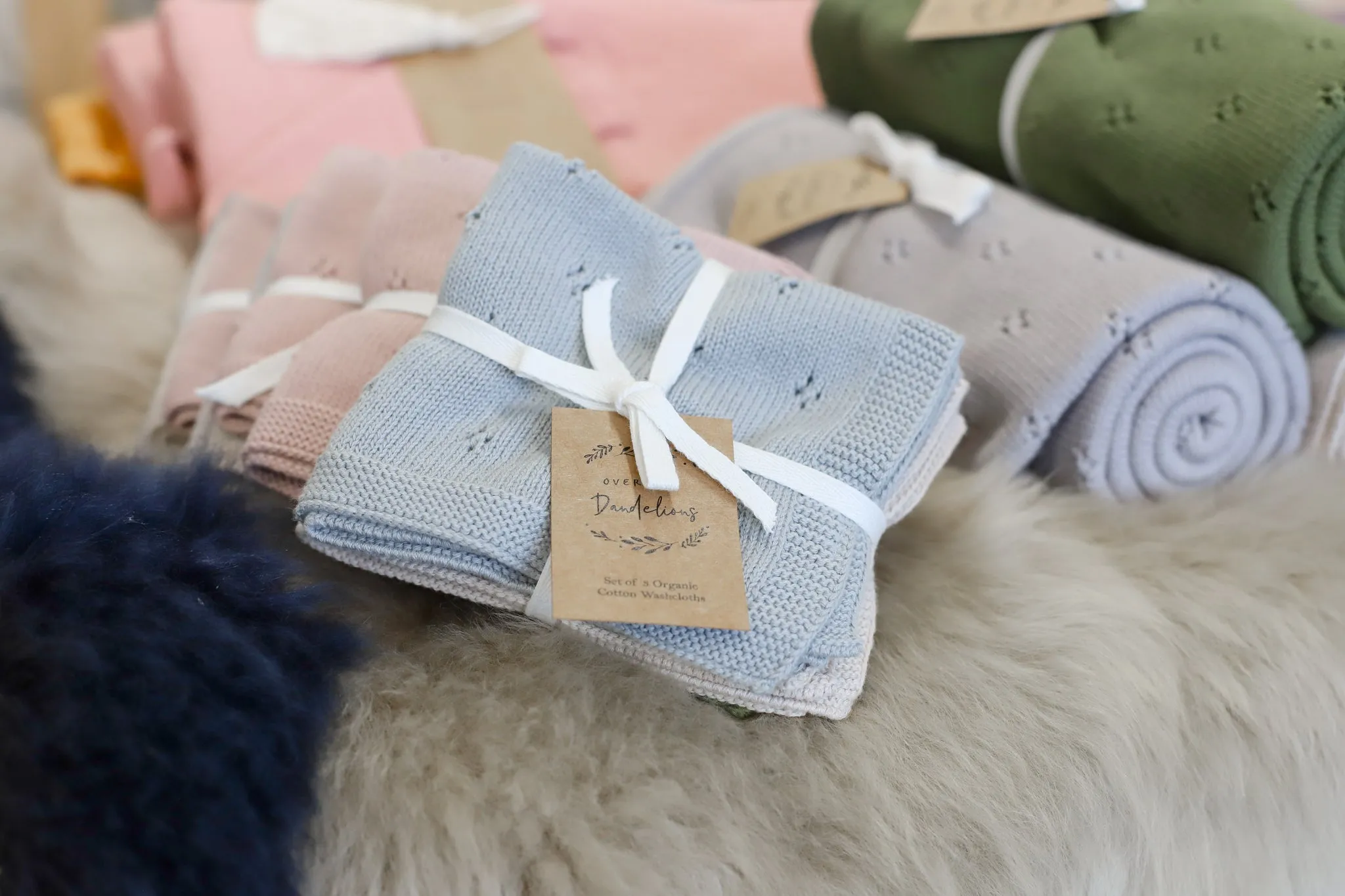 Over the Dandelions Organic Cotton Wash Cloth Set of 3 - Sea/ Fawn/ Forest