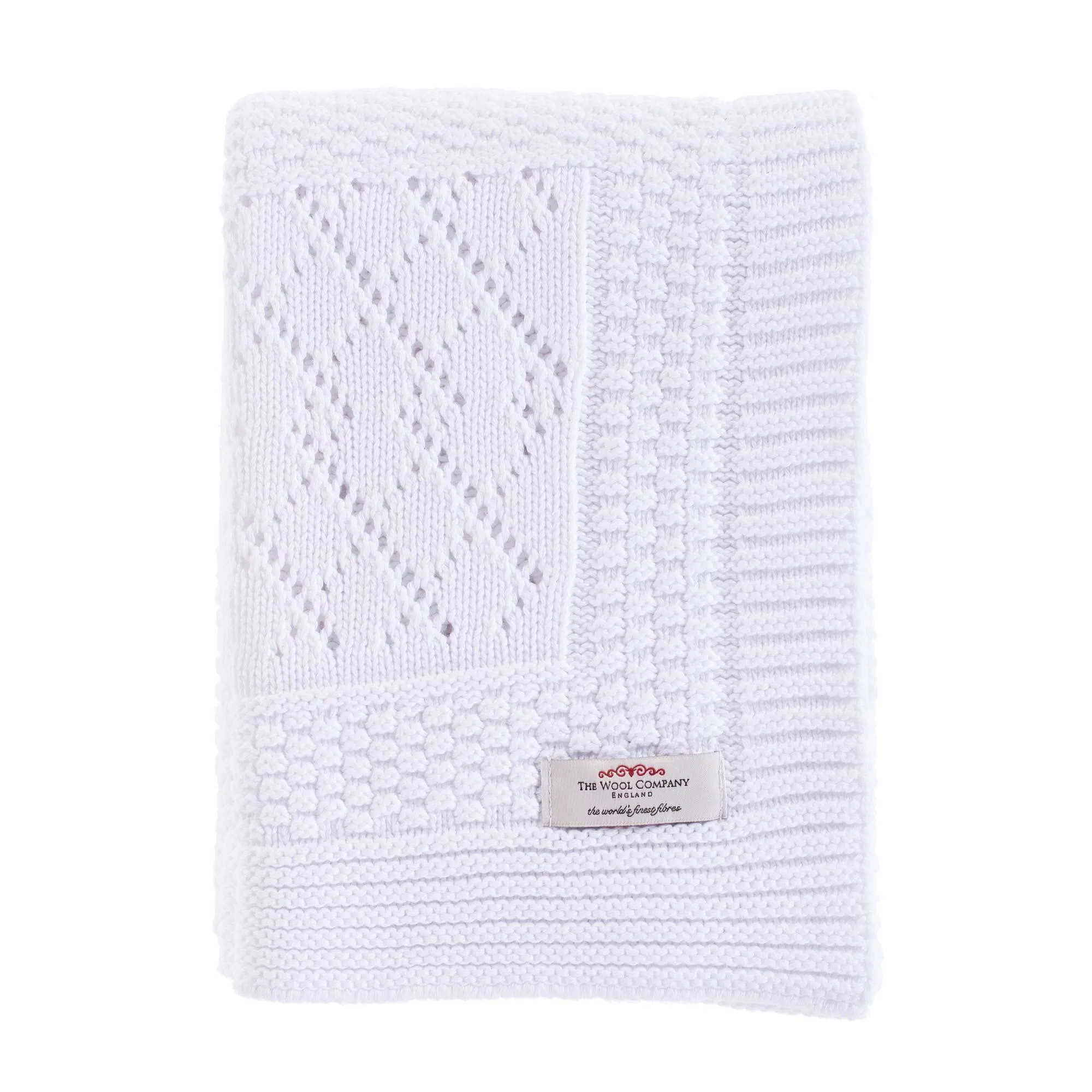Patterned Knitted Baby Blanket White