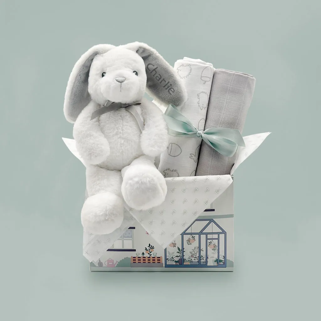 Personalised Bunny and Woodland Swaddles Baby Gift Set