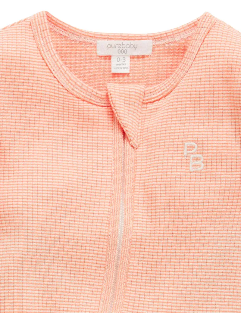 Purebaby Rib Zip Growsuit - Orange Stripe