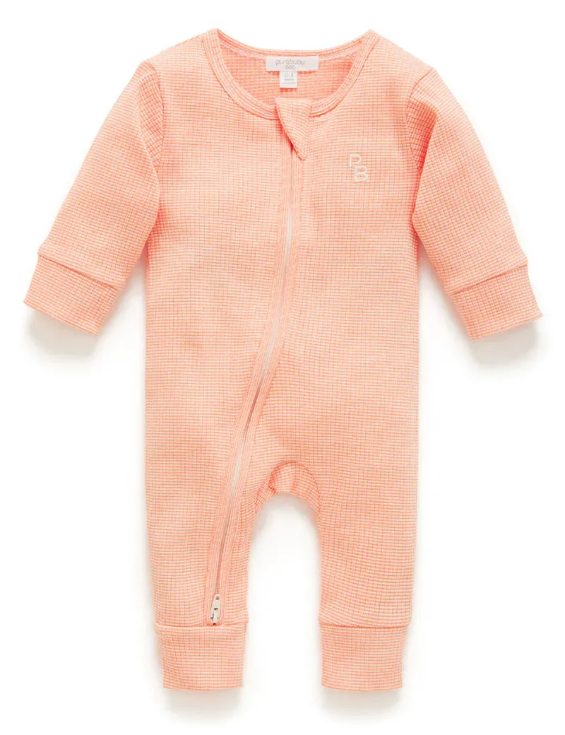 Purebaby Rib Zip Growsuit - Orange Stripe